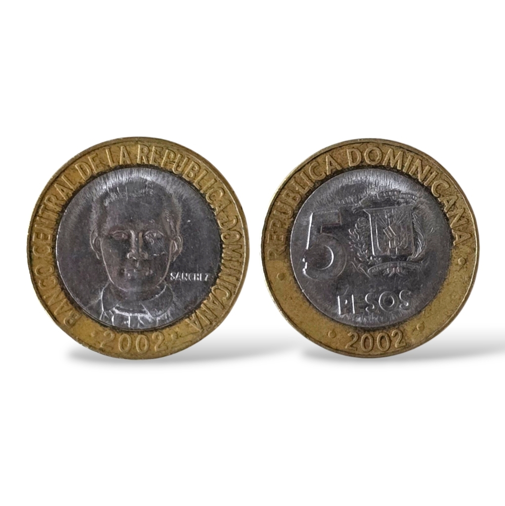 DOMINICAN REP. 5 Pesos Bimetallic Coin 2002 Francisco Del Rosario Sánchez